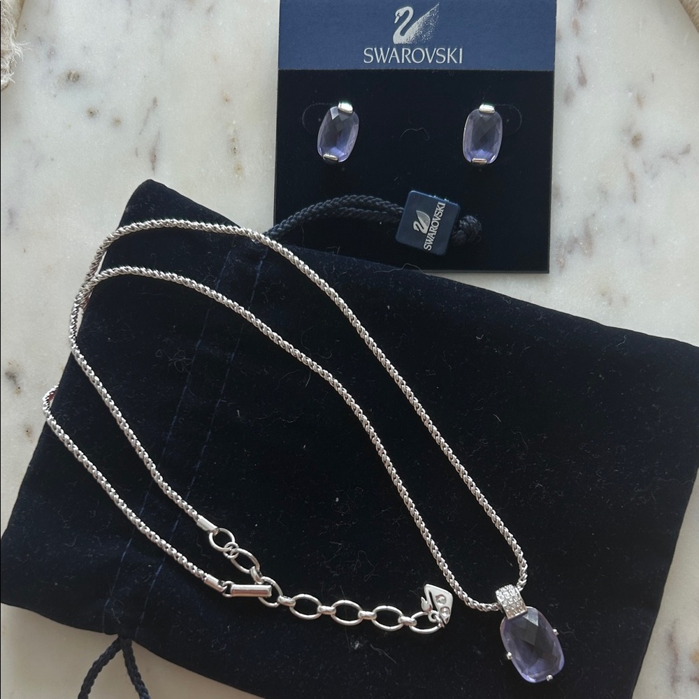 Swarovski Silver Color Set Necklace & Earrings approx  21-23”